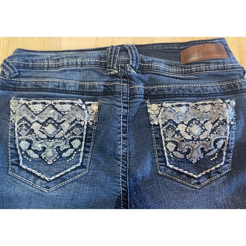 Wallflower Bling Pocket Medium Wash Blue Cuffed Denim Jean Capris Juniors 3 Y2K